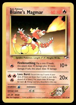 Pokemon Cards Blaine's Magmar 37/132 UNLIMITED Gym Heroes WOTC Uncommon LP - Image 1