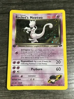 2000 POKEMON GYM CHALLENGE 1ST EDITION HOLO #14 ROCKET’S MEWTWO WITH TAIL SWIRL! - Image 1