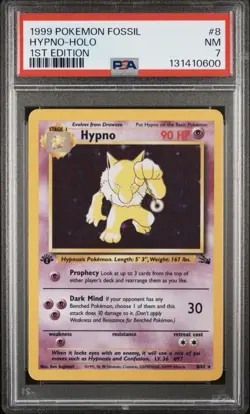 1999 POKEMON FOSSIL 1ST EDITION #8 HYPNO-HOLO PSA 7 - Image 1