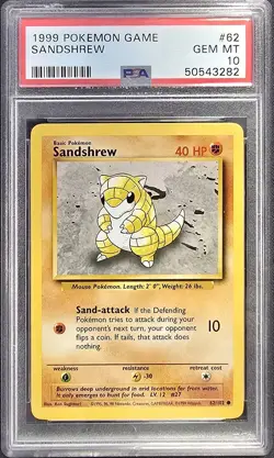 1999 POKEMON GAME #62 SANDSHREW PSA 10 - Image 1