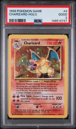 1999 Pokemon Base Set Unlimited #4 Charizard-Holo PSA 2 - Image 1