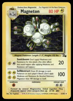 Pokemon Cards Magneton 11/62 Unlimited Holo Fossil WOTC Rare MP - Image 1