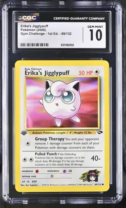 CGC 10 GEM MINT Erika's Jigglypuff Gym Challenge 1st Edition 69/132 Pokemon Card - Image 1