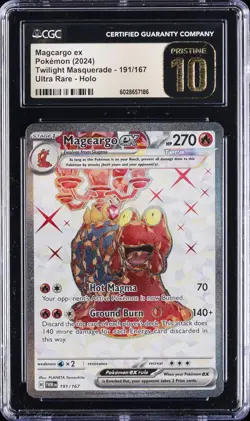 2024 POKEMON TWILIGHT MASQUERADE - ULTRA RARE - HOLO MAGCARGO EX CGC 10 PERFECT - Image 1