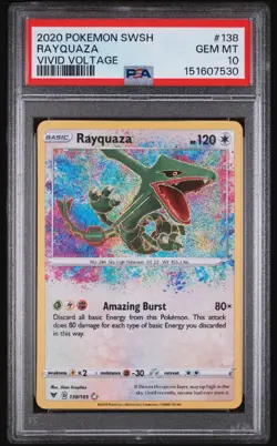 PSA 10 RAYQUAZA 138 2020 POKEMON SWORD & SHIELD VIVID VOLTAGE - Image 1