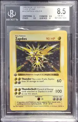*CHIPPED* 1999 POKEMON BASE 1ST EDITION #16 THICK STAMP ZAPDOS HOLO BGS 8.5 - Image 1