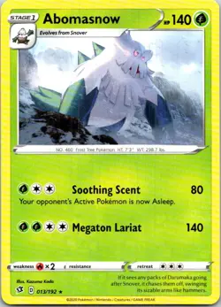 Abomasnow 013/192 Rare SWSH02: Rebel Clash NM Pokemon - Image 1