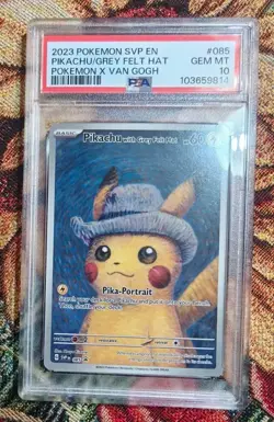 PSA 10 Pikachu Van Gogh Grey Felt Hat SVP 085 Black Star Promo Pokemon Card - Image 1