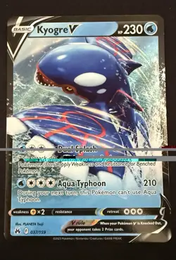 Pokemon Kyogre V 037/159 Ultra Rare - Crown Zenith Holo 230 HP Aqua Typhoon NM - Image 1