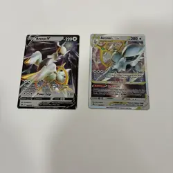 Pokemon TCG Arceus v Ultra Rare And Arceus VSTAR Metal Promo Cards - Image 1