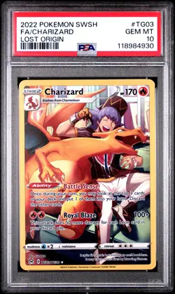 2022 POKEMON SWORD & SHIELD LOST ORIGIN #TG03 FULL ART/CHARIZARD PSA 10 - Image 1