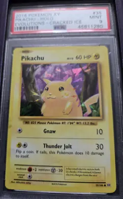 2016 Pokemon XY Evolutions Pikachu #35 Cracked Ice Holo PSA 9 - Image 3