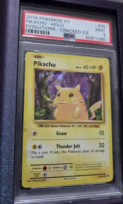2016 Pokemon XY Evolutions Pikachu #35 Cracked Ice Holo PSA 9 - Image 4