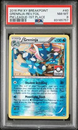 Pokemon League Card Greninja 1ST Place 2016 XY Breakpoint BKP 40 - PSA 8 POP 16 - Image 1