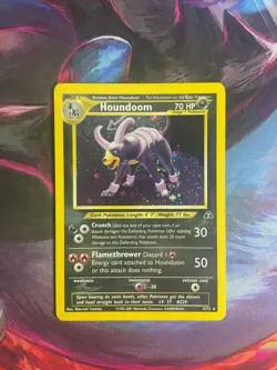 Houndoom 4/75 Holo Rare Neo Discovery Pokemon WOTC TCG Card - SWIRL - LP-MP - Image 1