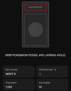 PSA 9 1999 POKEMON FOSSIL #10 LAPRAS - HOLO - Image 4