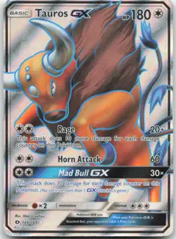 Tauros GX 144/149 Holo Sun & Moon Base Set Pokemon Card MP - Image 1