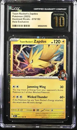 Team Rocket's Zapdos 070 ASIA Exclusive Destined Rivals Pokemon CGC 10 PRISTINE - Image 1