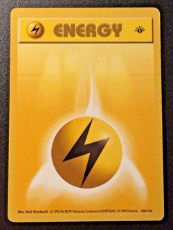 1st Edition Shadowless Lightning Energy 100/102 Base Set Pokemon Card Rare MP - Image 1