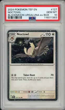 2024 Pokemon TEF EN Noctowl Promo Bloodmoon Ursaluna ex Box #127 PSA 10 - Image 1