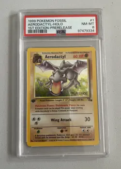 Aerodactyl 1st Edition RARE Prerelease POKEMON Card PSA 8 NM-MT FOSSIL Holo 1/62 - Image 1