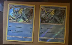 Pokemon Hidden Fates HOLO and REVERSE HOLO VAPOREON 18/68 - Image 1