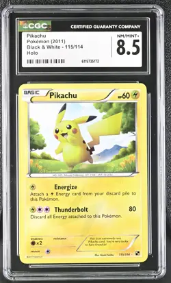 CGC 8.5 Pikachu 2011 Black & White 115/114 Holo Pokemon Card - Image 1