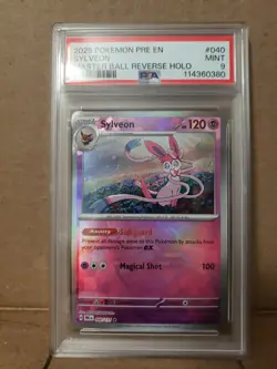 Sylveon Master Ball PSA 9 040 Reverse Holo Prismatic Evolutions Pokemon - Image 1