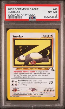 2002 POKEMON LEAGUE PROMO BLACK STAR #49 SNORLAX PSA 8 - Image 1