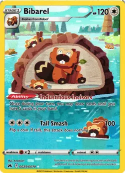 Pokemon TCG Bibarel Crown Zenith-Galarian Gallery GG25/GG70 Holo Ultra Rare NM - Image 1
