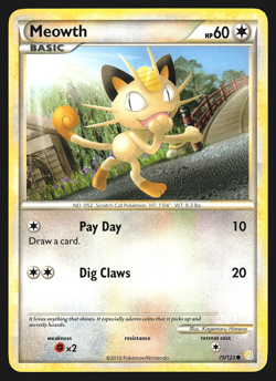 Meowth 75/123 HeartGold SoulSilver Pokemon Card LP - Image 1