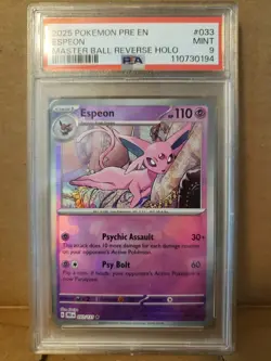 Espeon Master Ball Pattern 033/131 PSA MINT 9 Prismatic Evolutions Holo Pokemon - Image 1