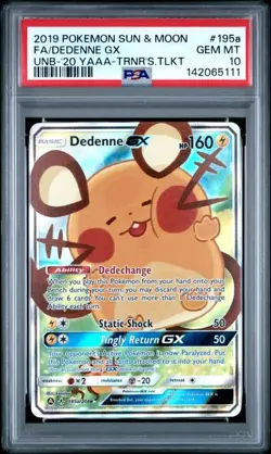 Pokemon Dedenne GX SM Unbroken Bonds Trainer's Toolkit Full Alt Art #195a PSA 10 - Image 1
