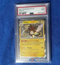 PSA 9 Pokemon 2024 PAF EN Raichu Shiny Rare Paldean Fates 132/091 - Image 1
