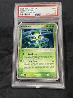 2005 POKEMON EX UNSEEN FORCES #117 CELEBI EX-HOLO PSA 7 - Image 1