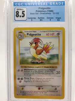 CGC 8.5 Pidgeotto Shadowless Base Set Pokemon 1999 22/102 - Image 1