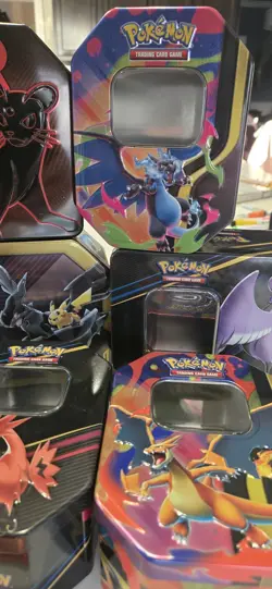 Pokemon Tin & ETB Lot Sleeves Charizard Zekrom Pikachu Team Rocket & More Empty - Image 5