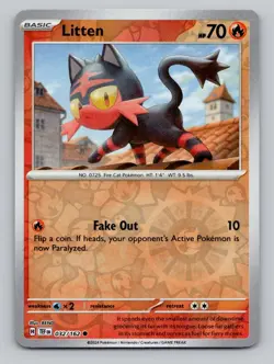 Reverse Holo Litten 032/162 Common Temporal Forces Pokemon - Image 1