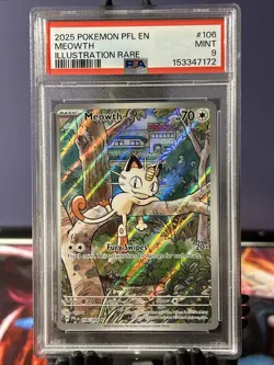 2025 POKEMON PFL EN-PHANTASMAL FLAMES ILLUSTRATION RARE #106 MEOWTH PSA 9 - Image 1