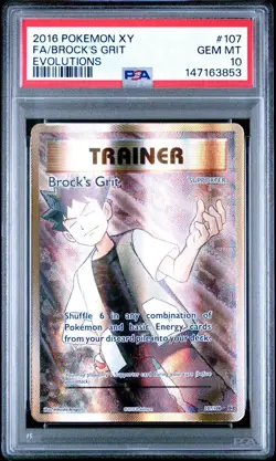 PSA 10 Gem Mint Brock’s Grit 107/108 Pokemon TCG 2016 XY EVOLUTIONS - Image 1