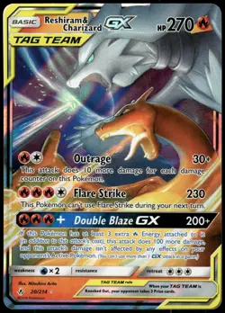 Pokemon Reshiram & Charizard GX Ultra Rare SM - Unbroken Bonds 20/214 NM Holo - Image 1