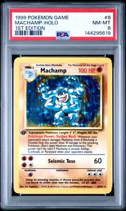 1999 POKEMON BASE SET 1ST EDITION #8 MACHAMP-HOLO PSA 8 - Image 1