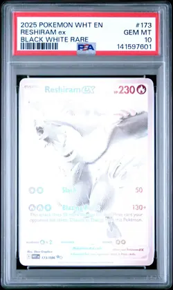 2025 POKEMON WHT EN-WHITE FLARE BLACK WHITE RARE #173 RESHIRAM EX PSA 10 - Image 1