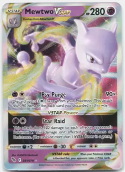 Mewtwo VSTAR Ultra Rare Pokemon GO PGO Psychic Holo 031/078 2022 NM - Image 1