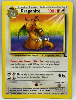 Pokemon Dragonite Non-Holo - LP - Fossil Unlimited 19/62 WOTC 1999 - Image 1