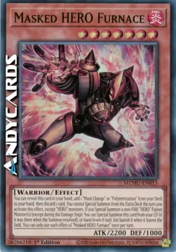 MASKED HERO FURNACE (Forno Eroe Mascherato) Super R • MZMU EN015 • 1Ed • Yugioh! - Image 1