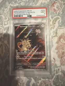 Pokemon Destined Rivals Team Rocket's Meowth Illustration Rare Holo PSA 9 - Image 1
