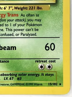 Venusaur MP 15/102 Unlimited Base Set Pokemon TCG Holo - Image 4