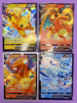 Pokemon Card Lot of 4 V Holo Rare, Charizard V, Pikachu V, Glaceon V, All Mint - Image 1