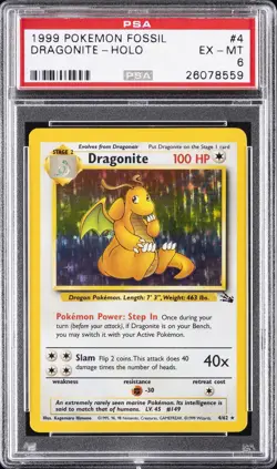 1999 POKEMON FOSSIL #4 DRAGONITE-HOLO PSA 6 - Image 1